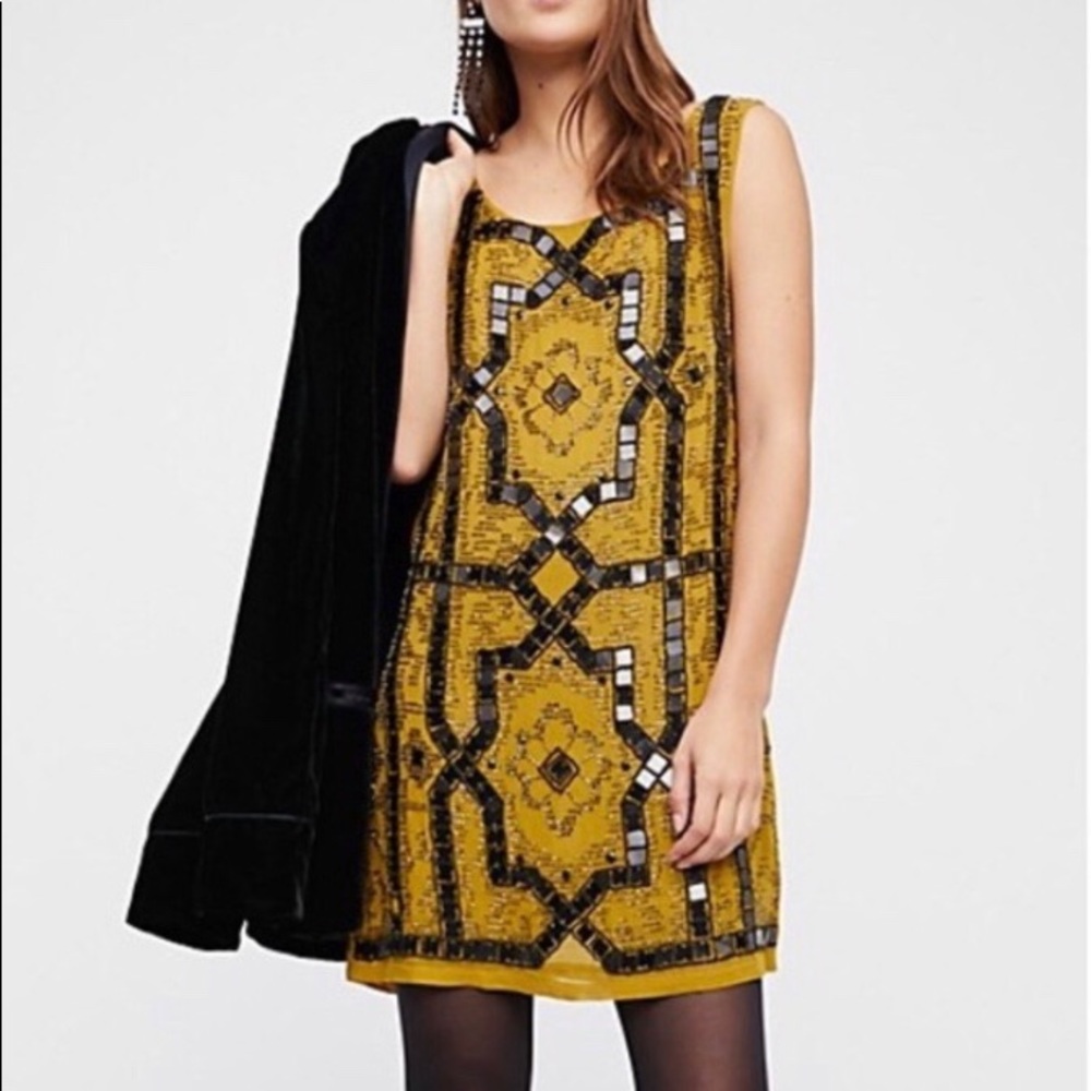 Mustard yellow sequin dress